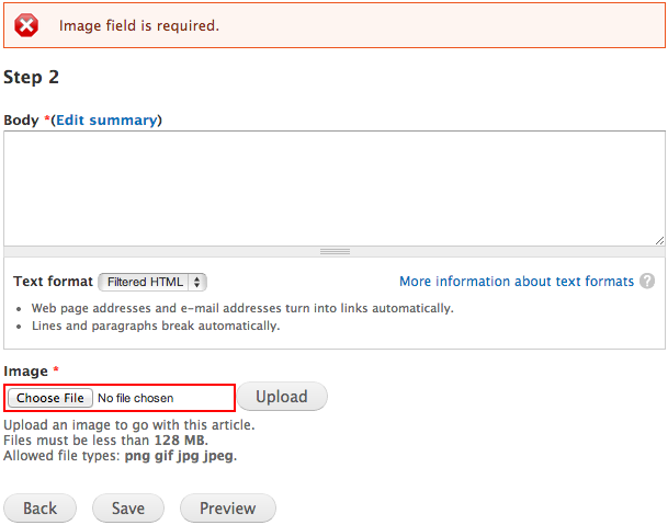 Validation error after hitting back with required image field